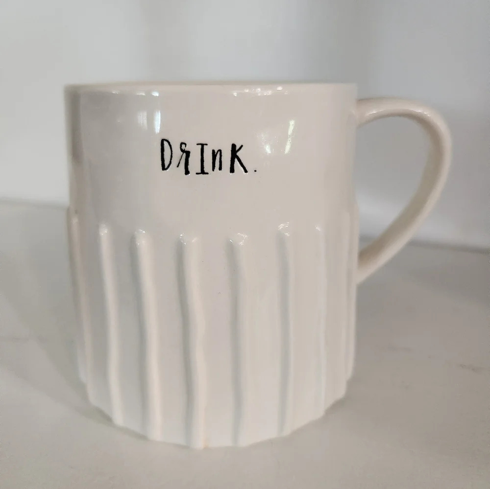 Rae Dunn Drink Coffee Mug With Ribbed Lines